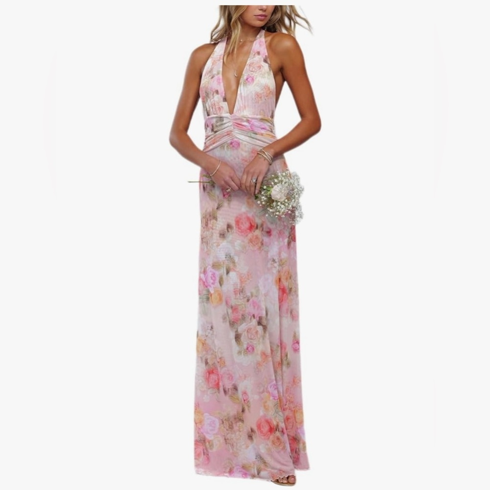 Floral Halter Maxi Dress Womens Halter Floral Maxi Dress small